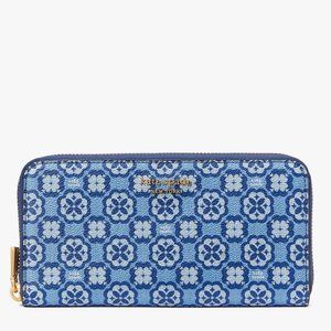 New Kate Spade Spade Flower Monogram Zip Around Continental Wallet Outerspace